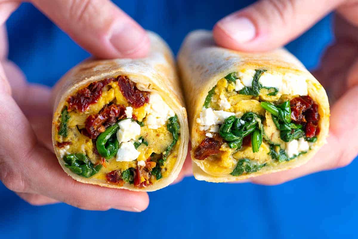 protein rich breakfast recipes-Breakfast wraps with spinach and feta cheese